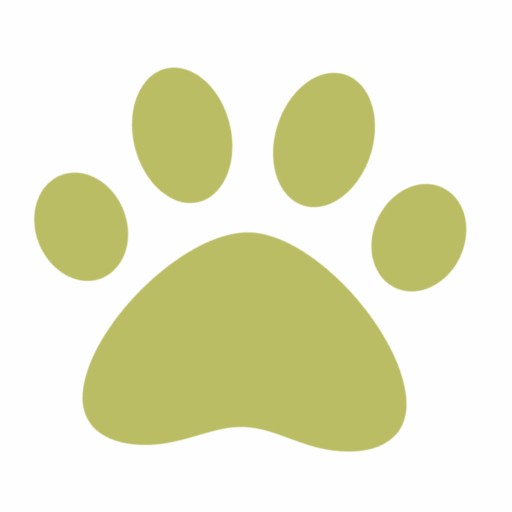 A simple, yellow paw print with four oval toes and a rounded base on a light yellow background.